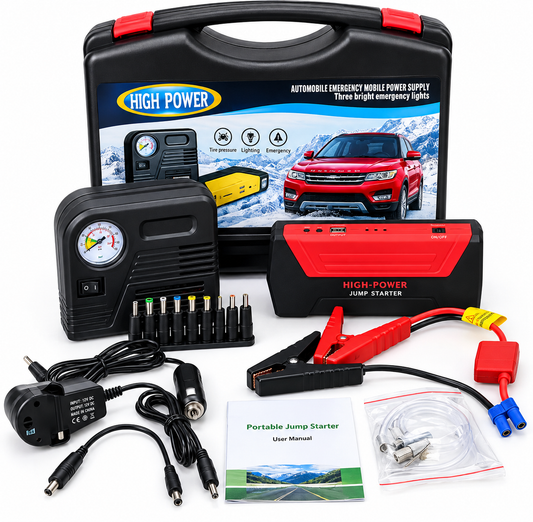 Kit de Emergencia HIGH POWER: Arrancador + compresor + power bank