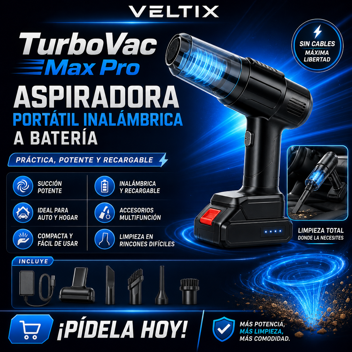 ASPIRADORA PORTÁTIL INALÁMBRICA A BATERÍA