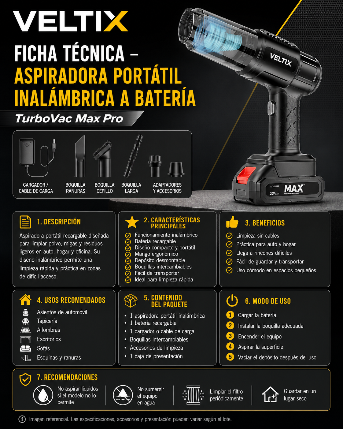 ASPIRADORA PORTÁTIL INALÁMBRICA A BATERÍA